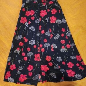 Sag Harbor Black Maxi Skirt with Red Floral Design